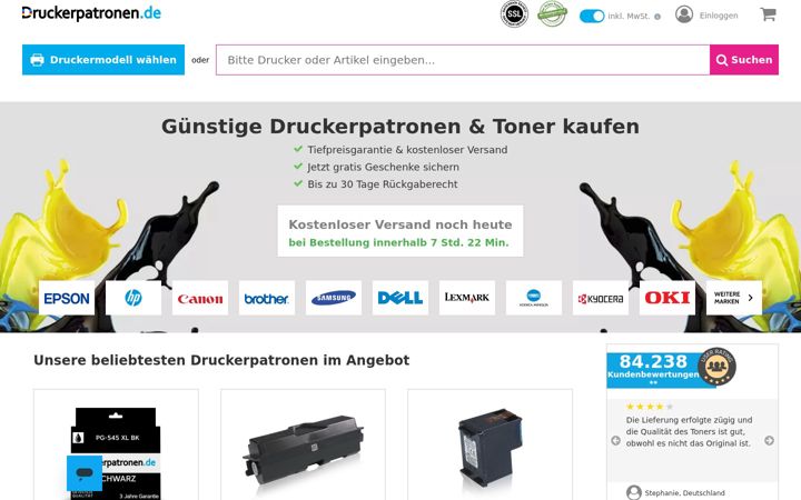 Snímek obrazovky druckerpatronen.de
