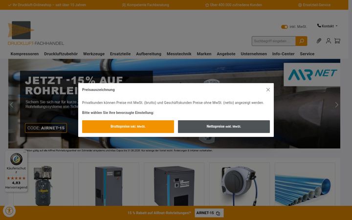 Screenshot von druckluft-shop.at