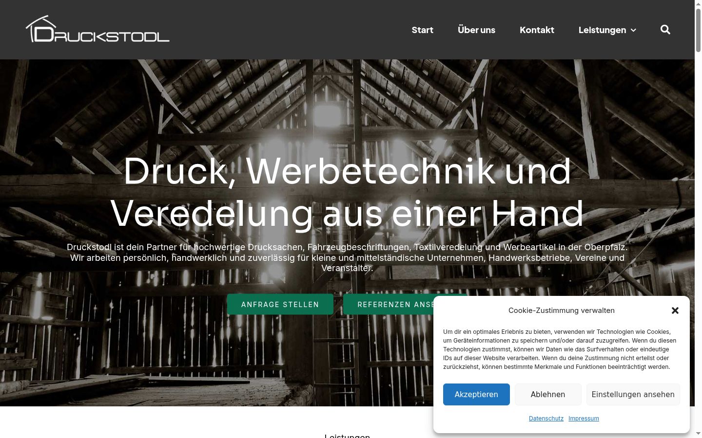 Screenshot des Einwilligungsbanners vor jeglicher Interaktion