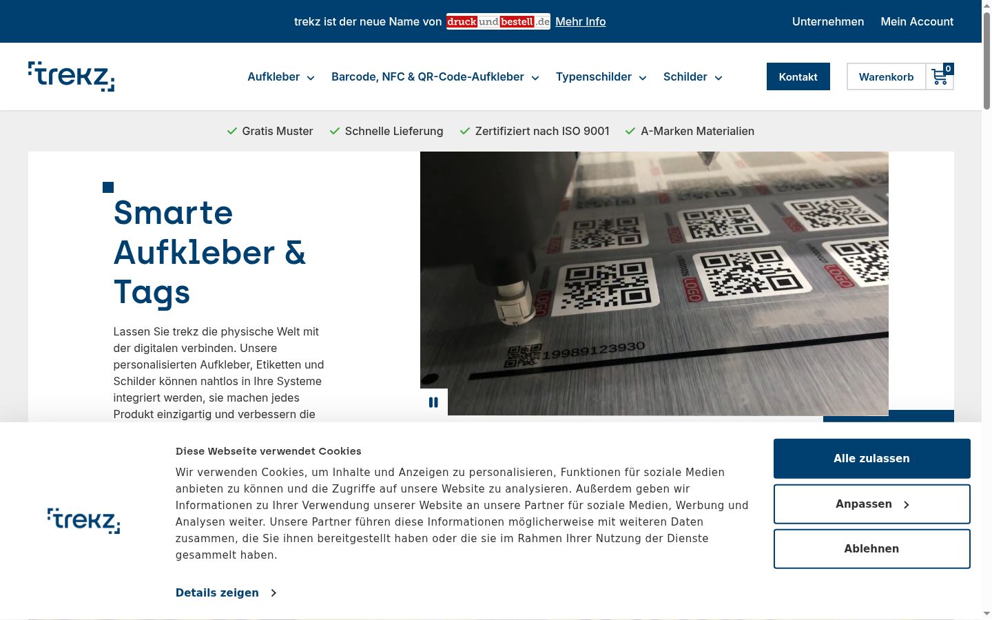 Screenshot des Einwilligungsbanners vor jeglicher Interaktion