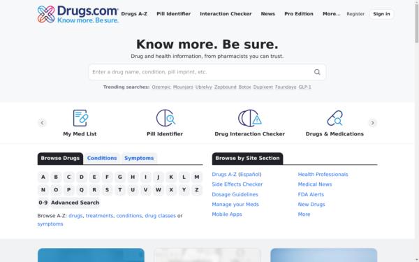 Screenshot of drugs.com
