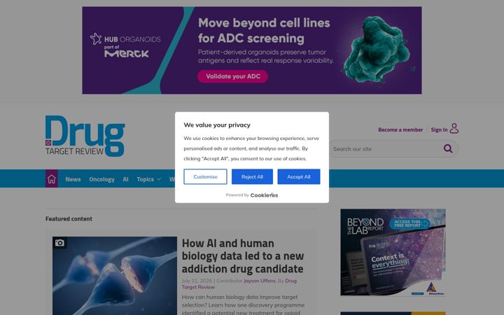 Skärmbild av drugtargetreview.com