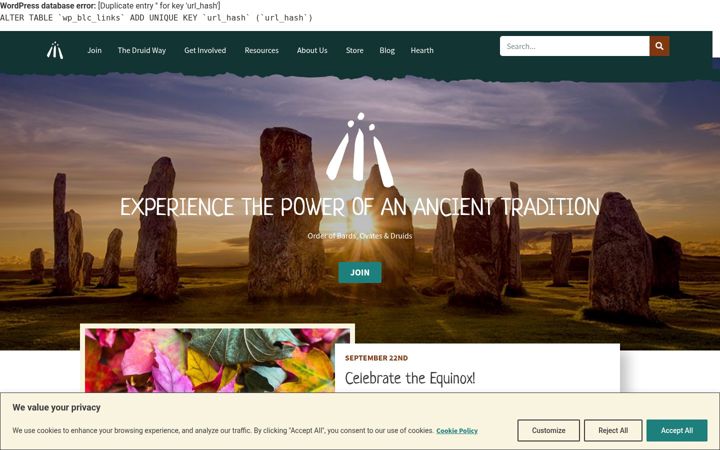 Captură de ecran a druidry.org