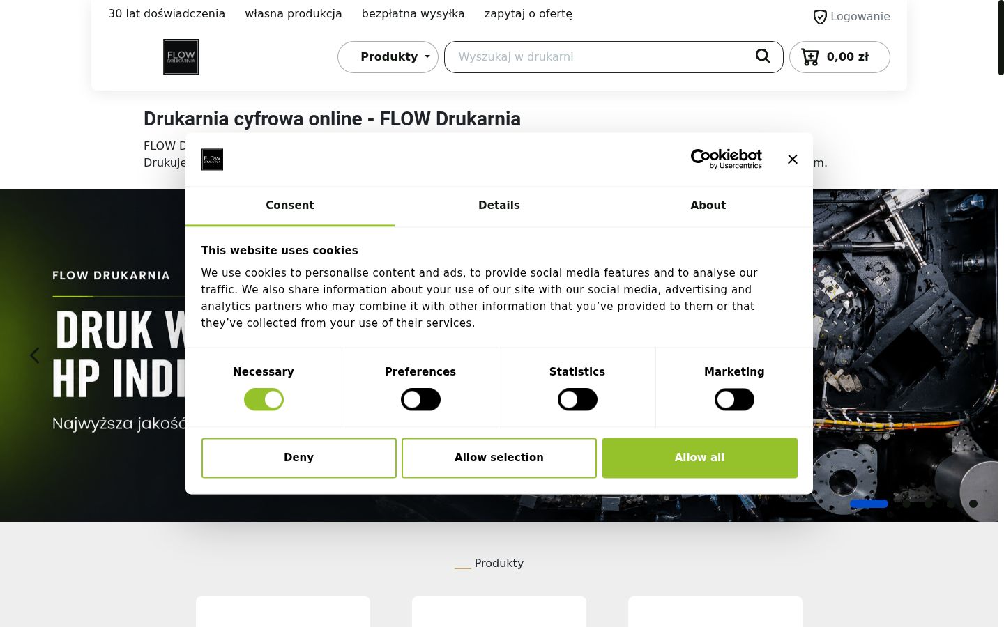 Zrzut ekranu banera zgody wyświetlanego przed jakąkolwiek interakcją