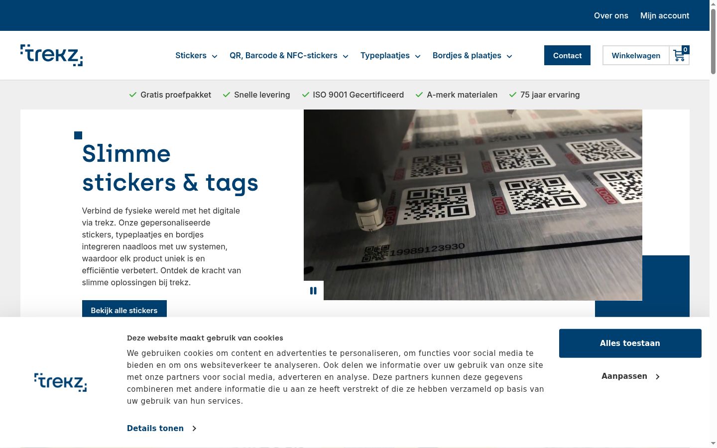 Skærmbillede af samtykkebanneret, som det blev vist før nogen interaktion