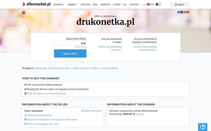 Kuvakaappaus sivustosta drukonetka.pl