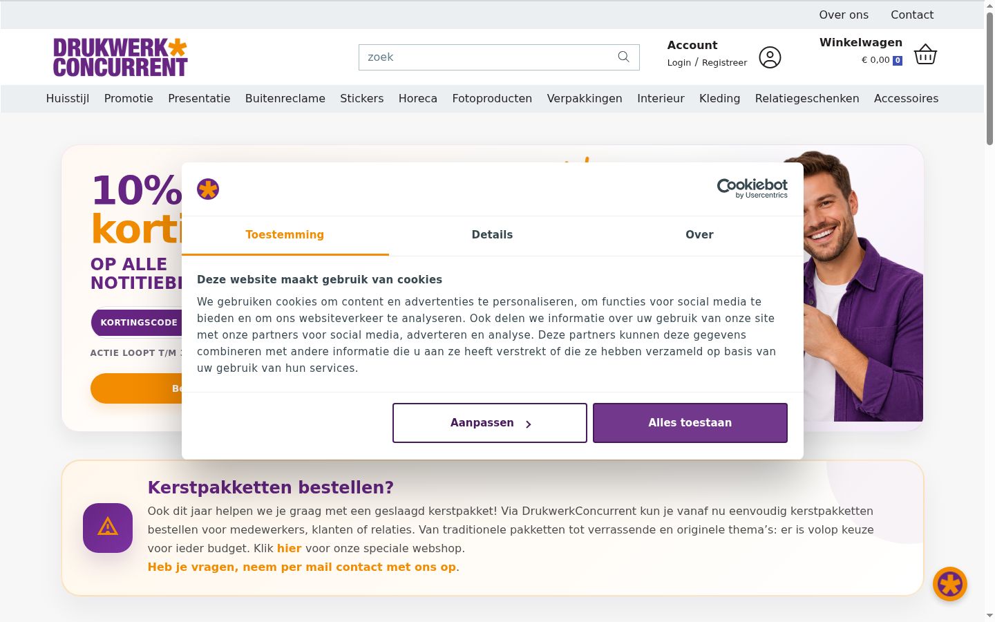 Screenshot del banner di consenso mostrato prima di qualsiasi interazione
