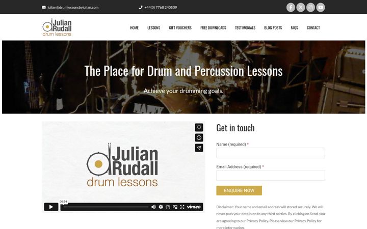 Screenshot of drumlessonsbyjulian.com