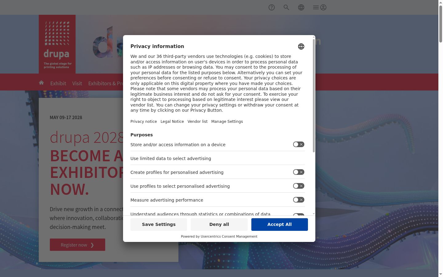 Capture d'écran de la bannière de consentement affichée avant toute interaction