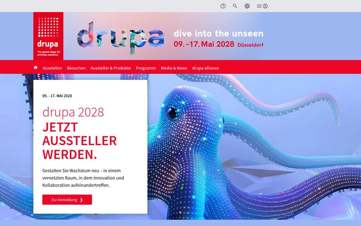 Kuvakaappaus sivustosta drupa.de