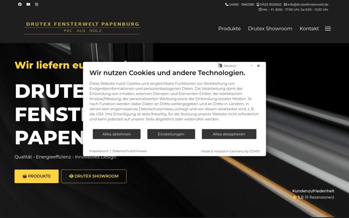 Kuvakaappaus sivustosta drutexfensterwelt.de