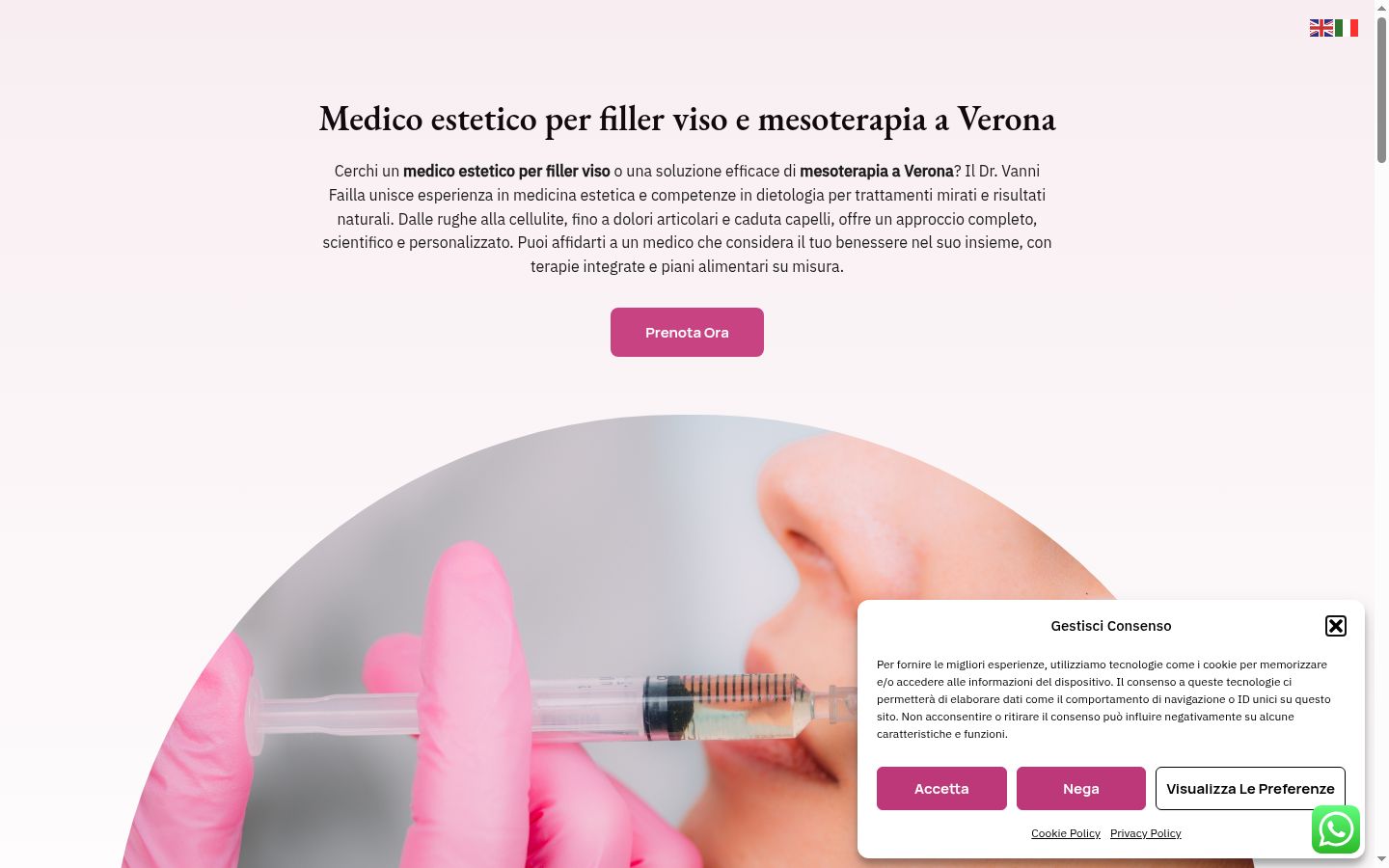 Screenshot del banner di consenso mostrato prima di qualsiasi interazione