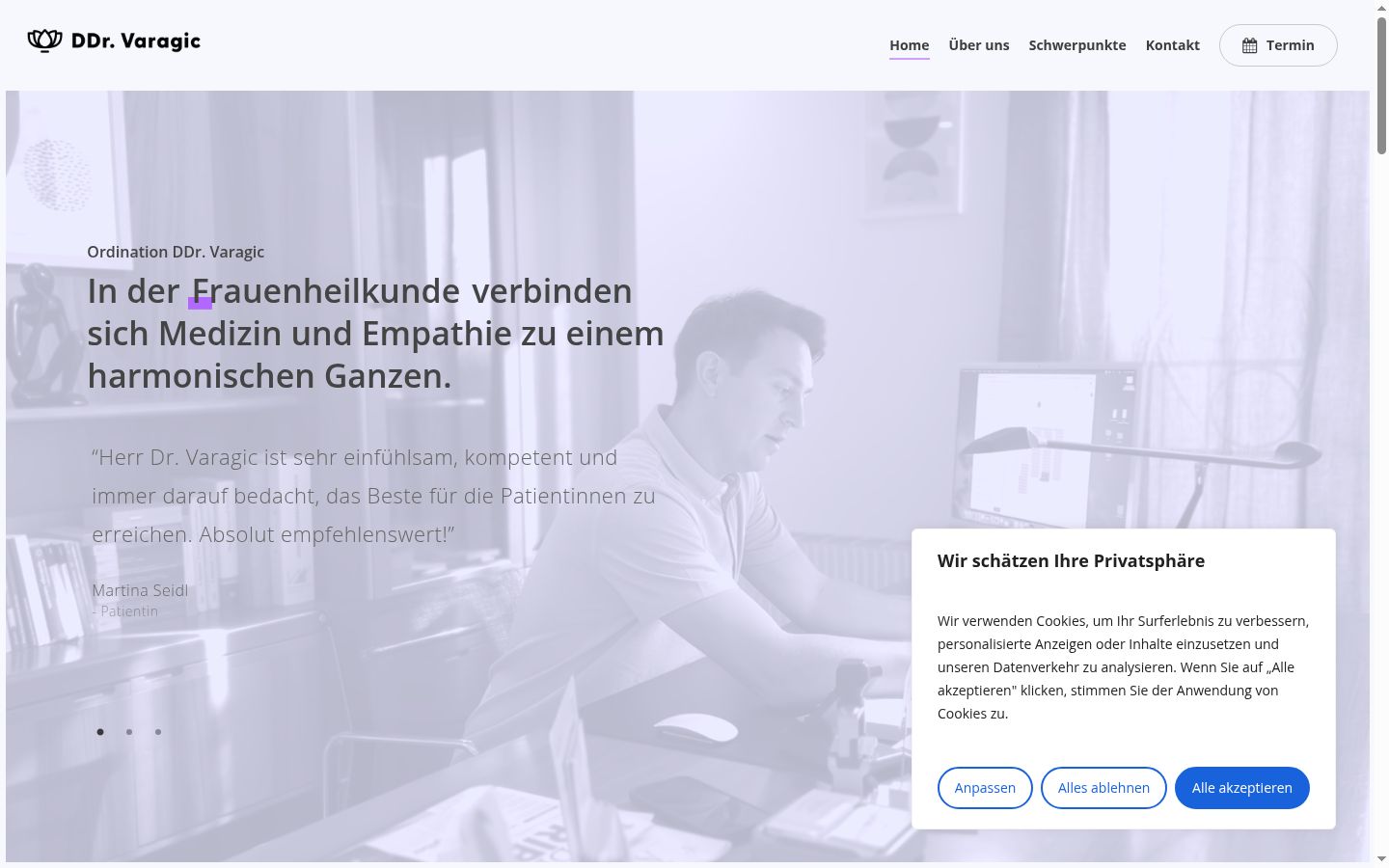 Screenshot des Einwilligungsbanners vor jeglicher Interaktion