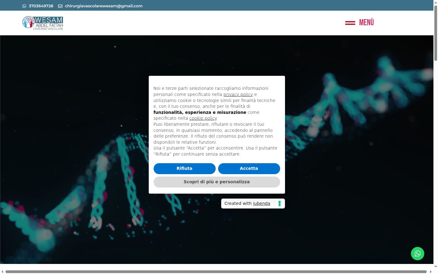 Screenshot del banner di consenso mostrato prima di qualsiasi interazione