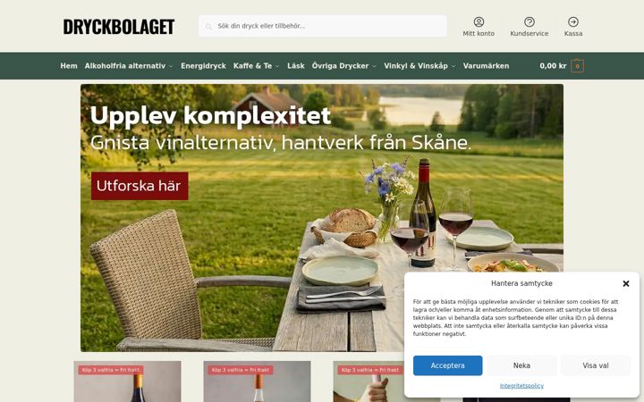 Ekrano kopija dryckbolaget.se
