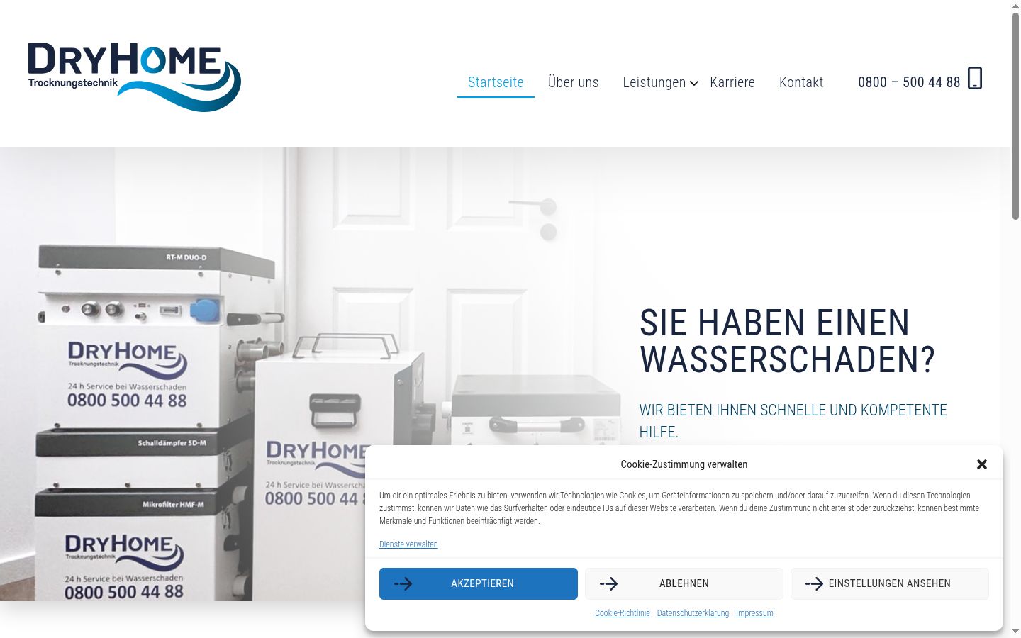 Screenshot des Einwilligungsbanners vor jeglicher Interaktion