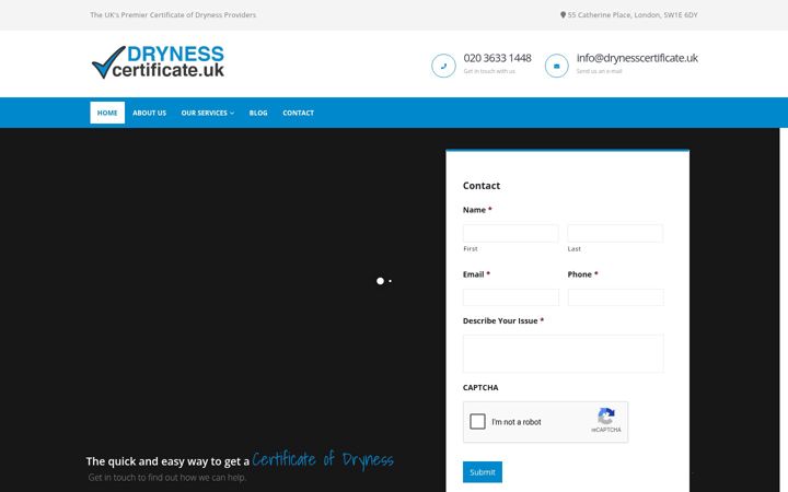 Screenshot ta' drynesscertificate.uk