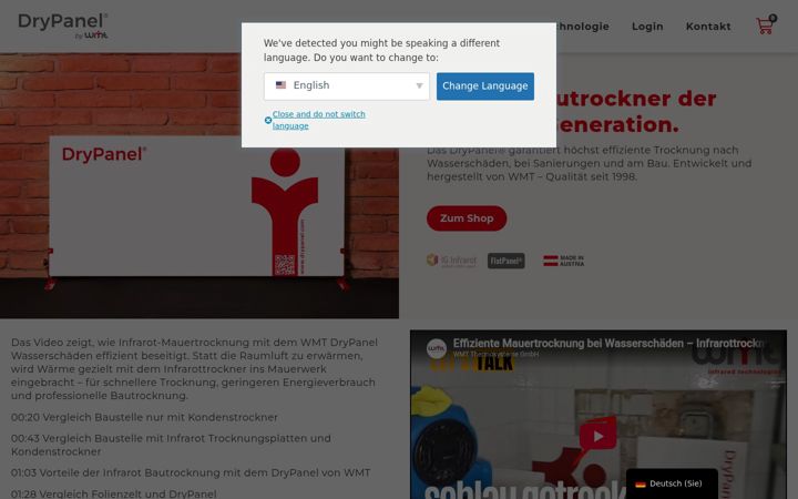 Screenshot von drypanel.at