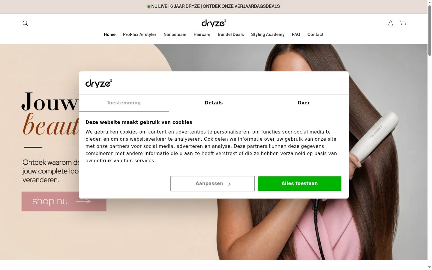 Captura de ecrã do banner de consentimento apresentado antes de qualquer interação