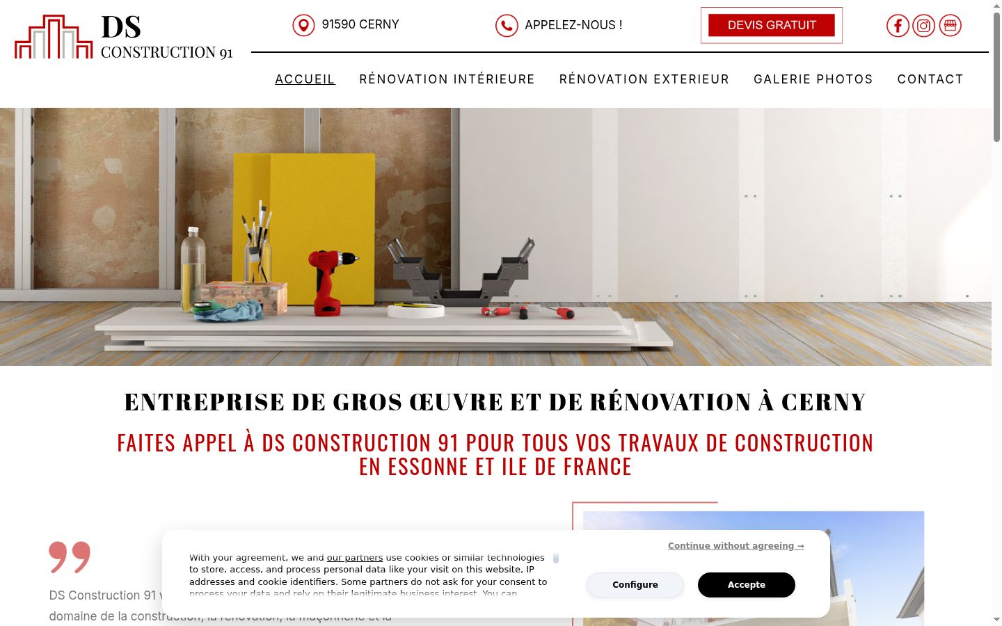 Capture d'écran de la bannière de consentement affichée avant toute interaction