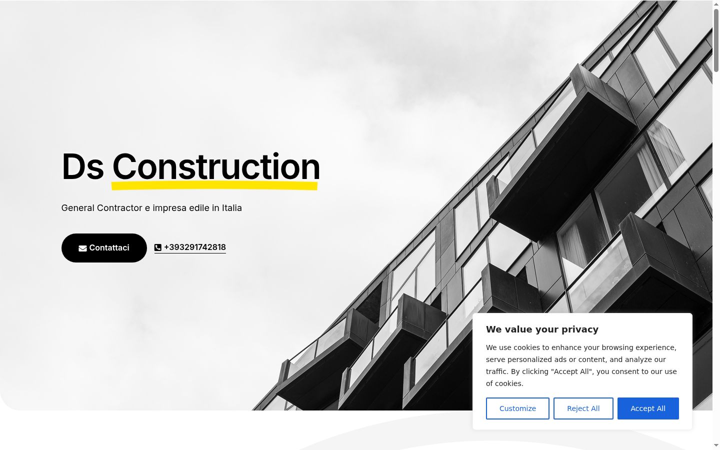 Screenshot del banner di consenso mostrato prima di qualsiasi interazione