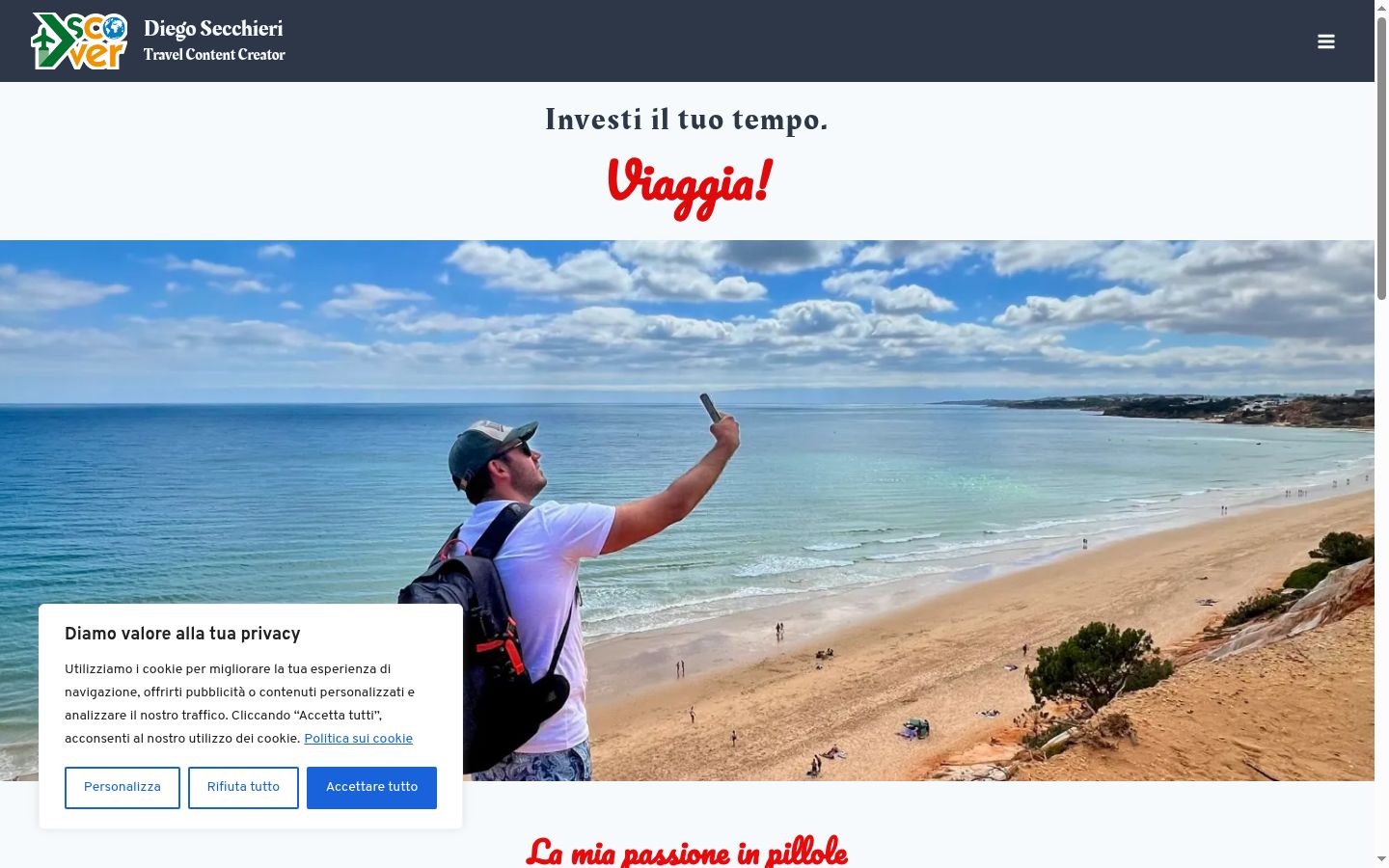 Screenshot del banner di consenso mostrato prima di qualsiasi interazione