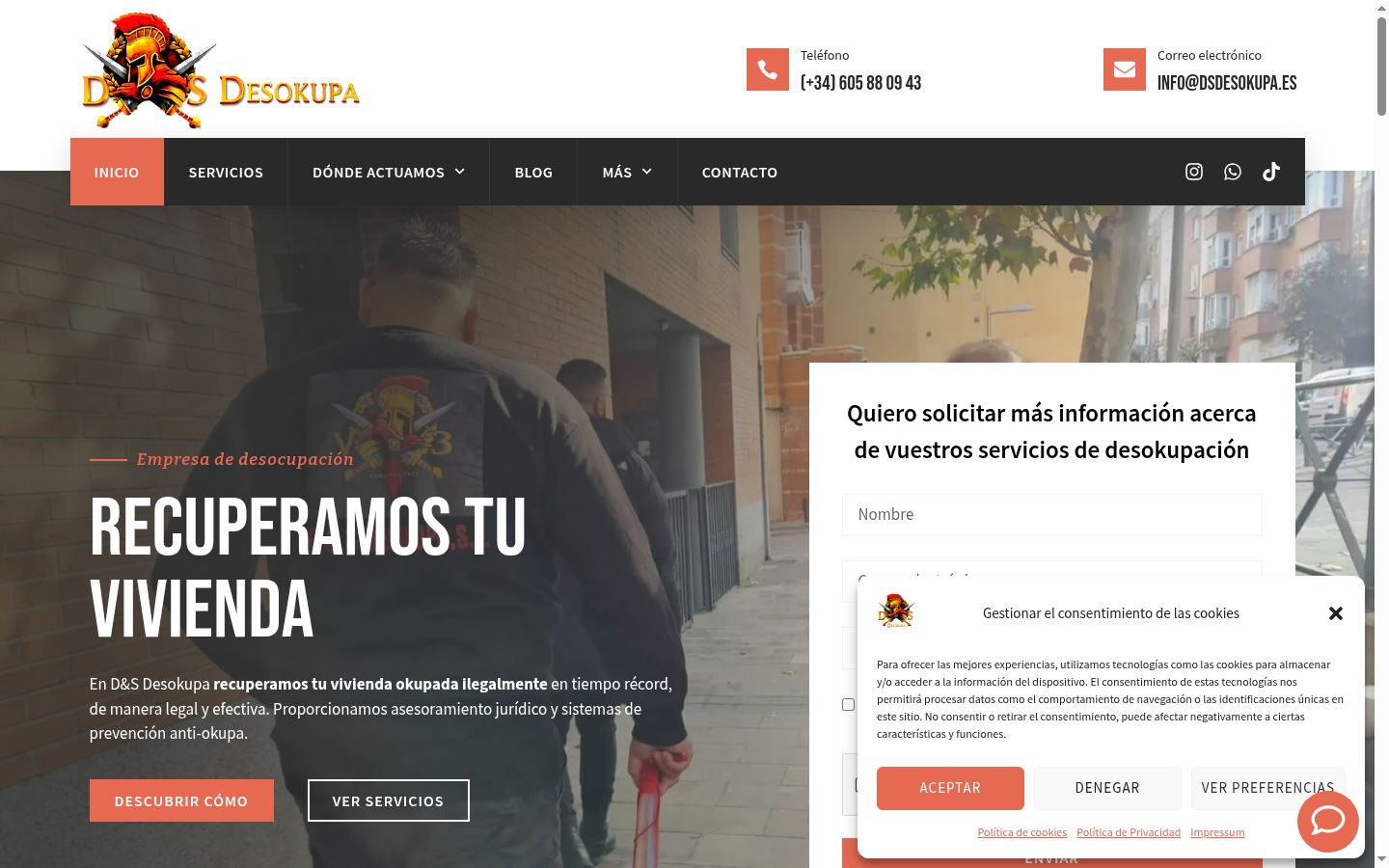 Captura de pantalla del banner de consentimiento mostrado antes de cualquier interacción