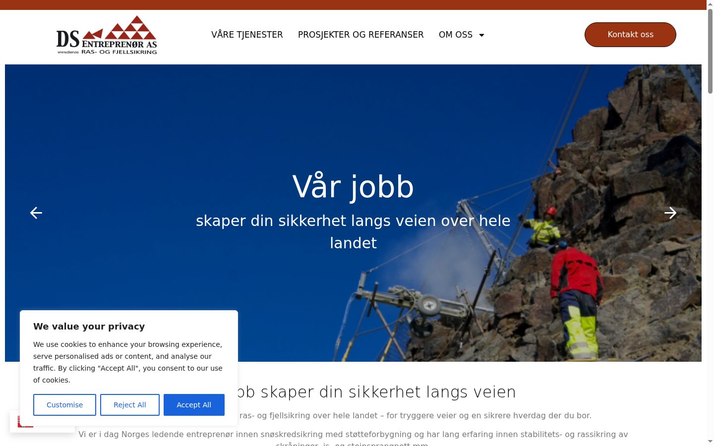 Skærmbillede af samtykkebanneret, som det blev vist før nogen interaktion