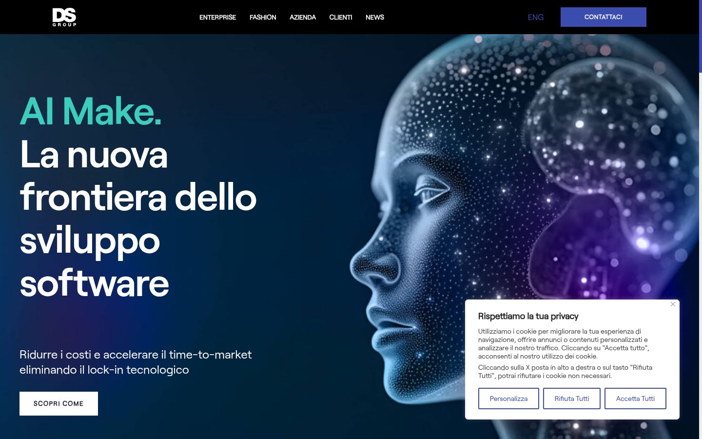 Screenshot del banner di consenso mostrato prima di qualsiasi interazione