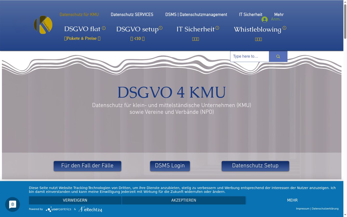 Screenshot del banner di consenso mostrato prima di qualsiasi interazione