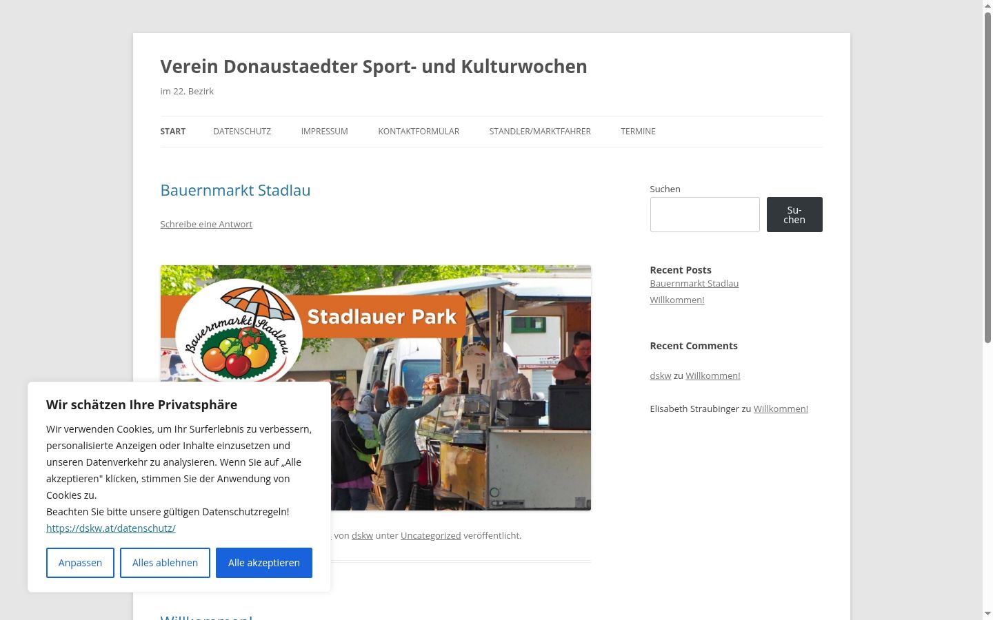 Screenshot des Einwilligungsbanners vor jeglicher Interaktion