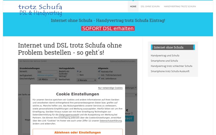 Captura de ecrã de dsl-internetzugang-ohne-schufa-auskunft.de