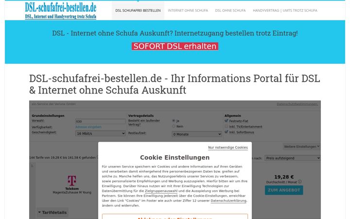 Captura de ecrã de dsl-schufafrei-bestellen.de