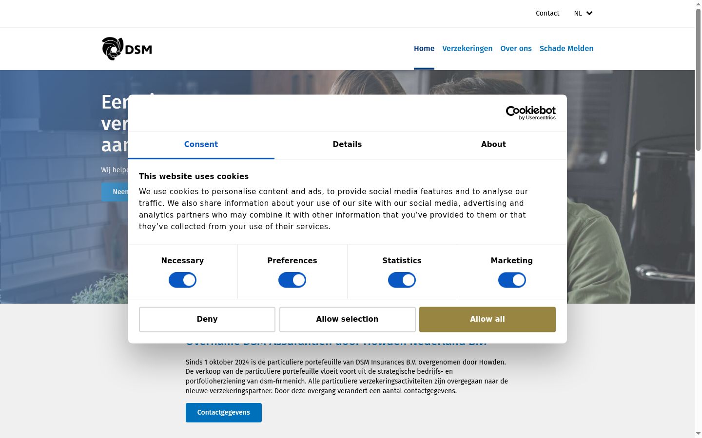 Screenshot del banner di consenso mostrato prima di qualsiasi interazione