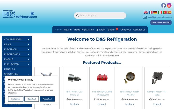 Screenshot stránky dsrefrigeration.co.uk