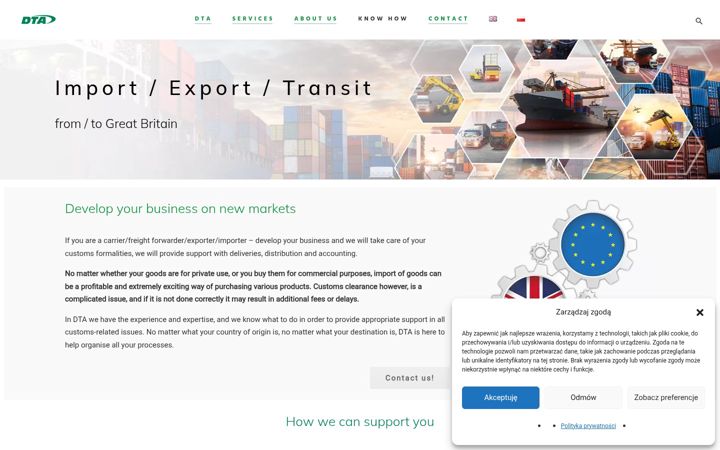 Screenshot stránky dtalogistics.co.uk
