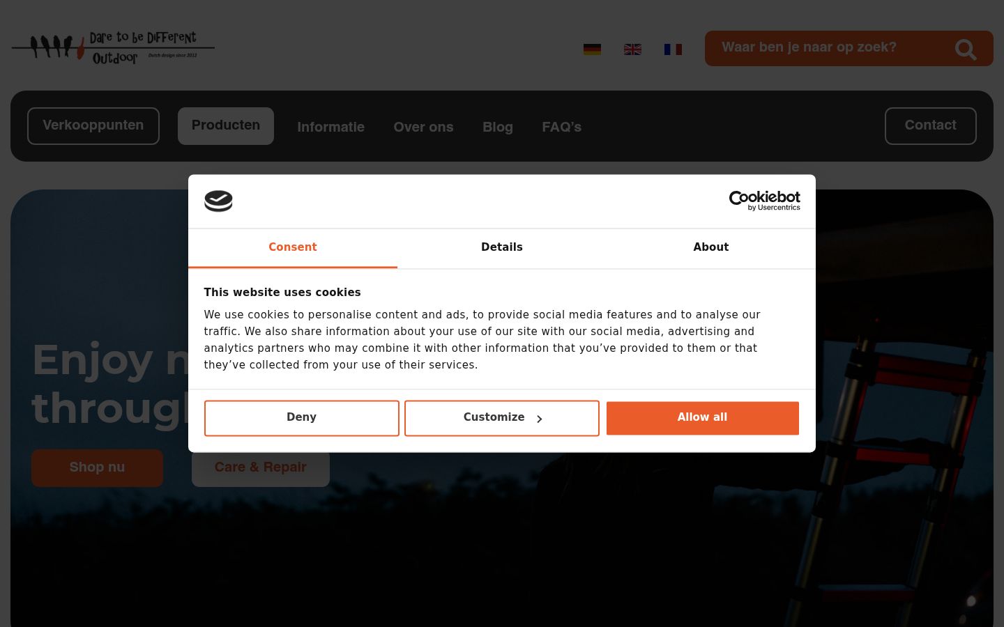 Screenshot del banner di consenso mostrato prima di qualsiasi interazione