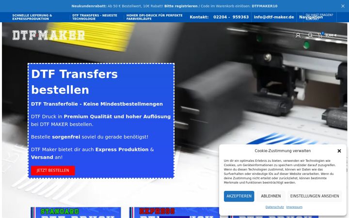 Snímek obrazovky dtf-maker.de