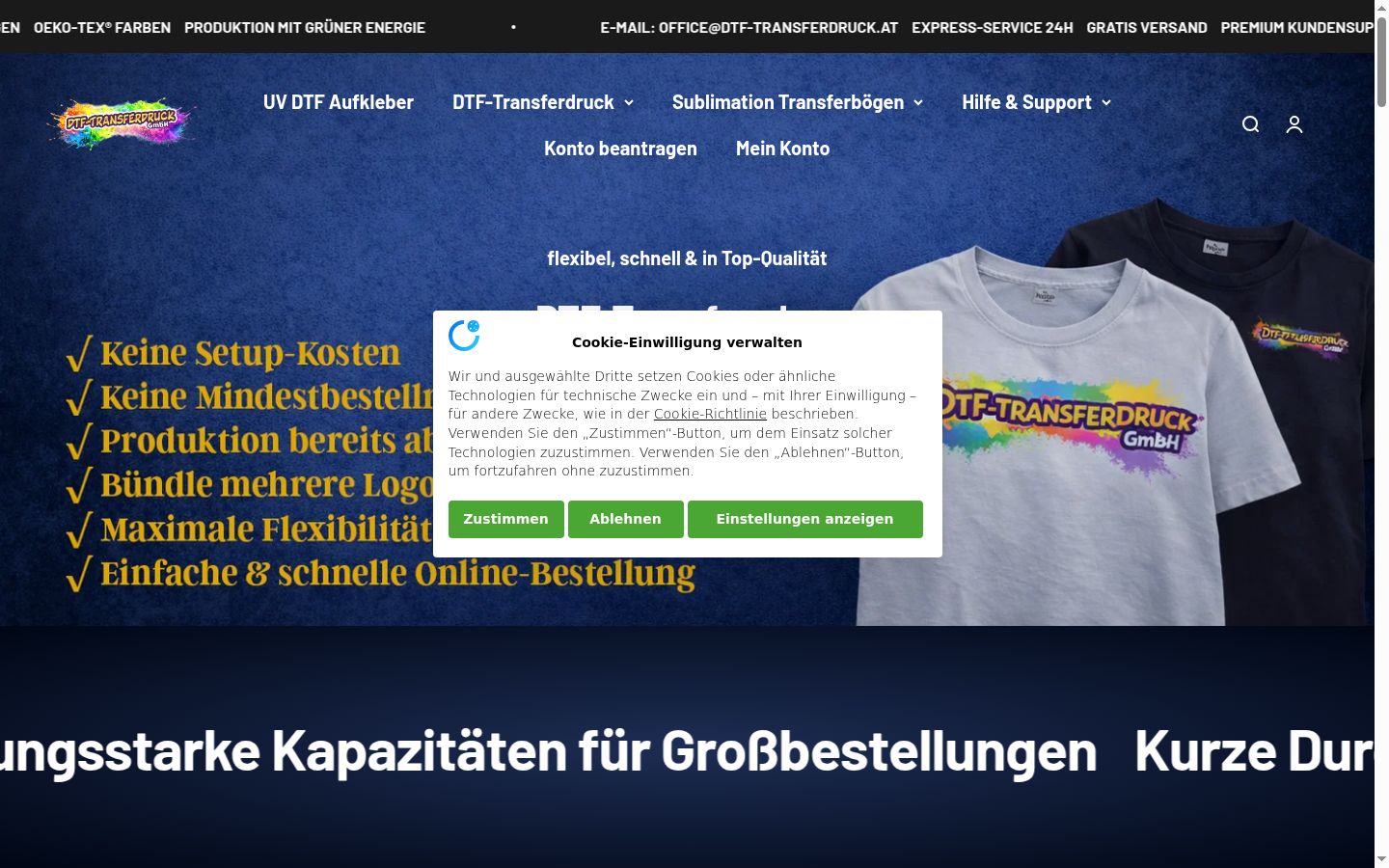 Screenshot des Einwilligungsbanners vor jeglicher Interaktion