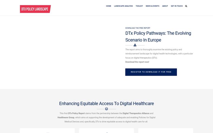 Screenshot of dtxpolicylandscape.org