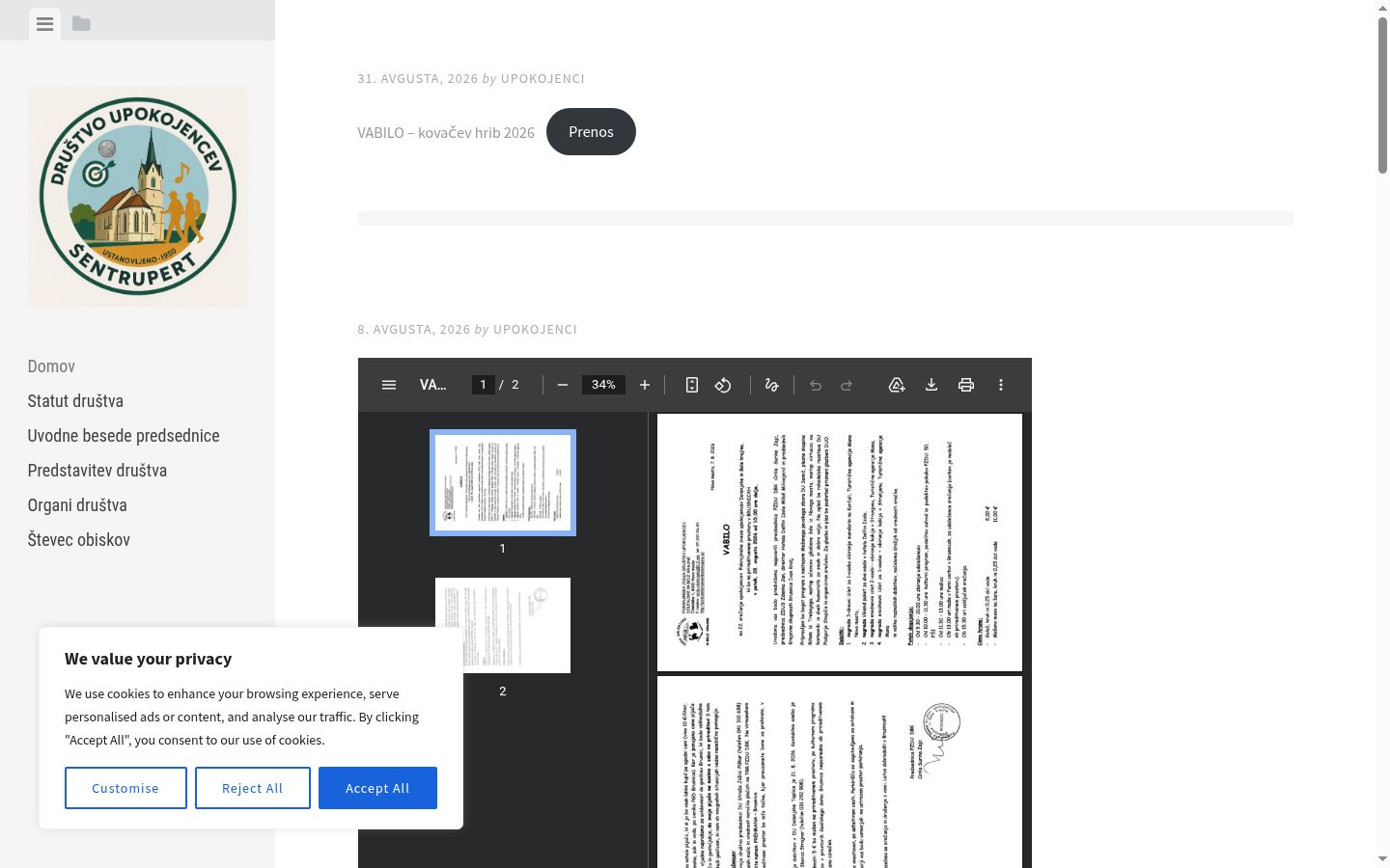 Screenshot del banner di consenso mostrato prima di qualsiasi interazione