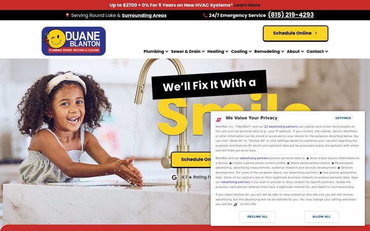 Screenshot of duaneblantonplumbing.com