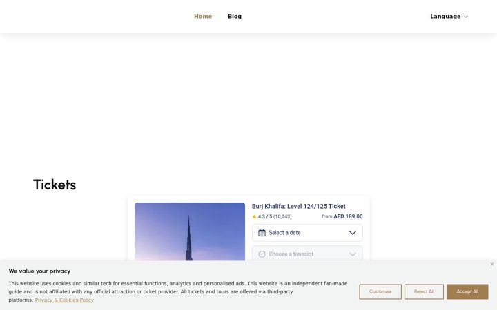Snímek obrazovky dubaiburjkhalifa.org