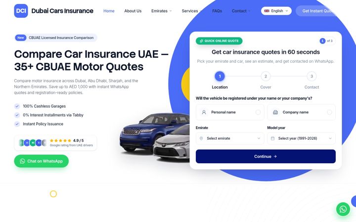 Screenshot of dubaicarsinsurance.com
