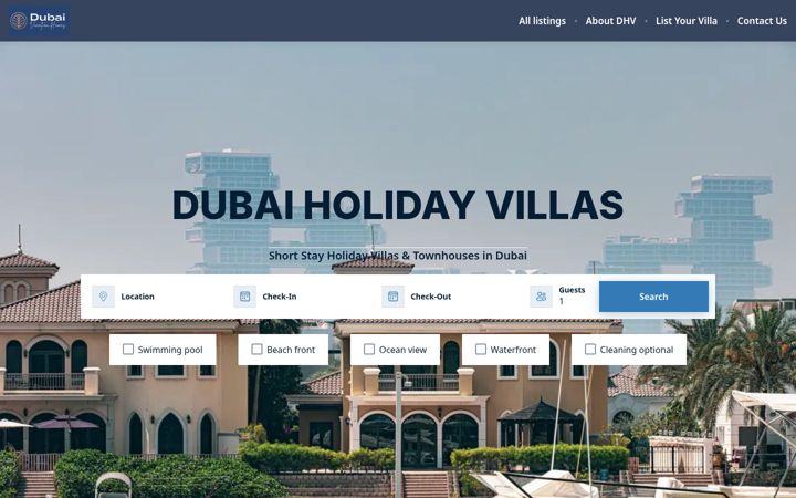 Screenshot of dubaiholidayvillas.com