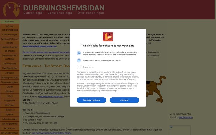 Screenshot ta' dubbningshemsidan.se
