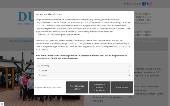 Screenshot of dube-sicherungstechnik.de
