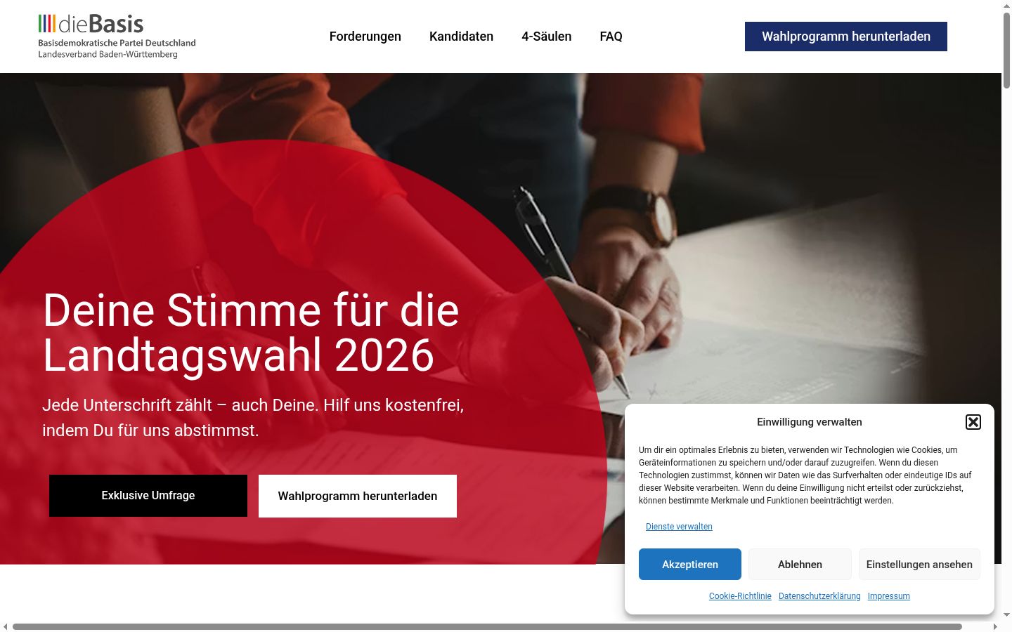 Screenshot of the consent banner shown before any interaction