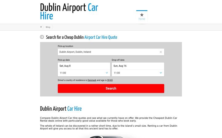 Screenshot stránky dublinairportcarhire.co.uk