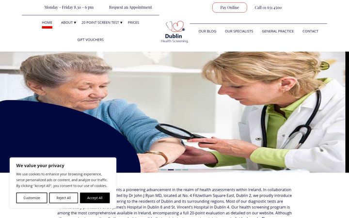 Screenshot von dublinhealthscreening.ie